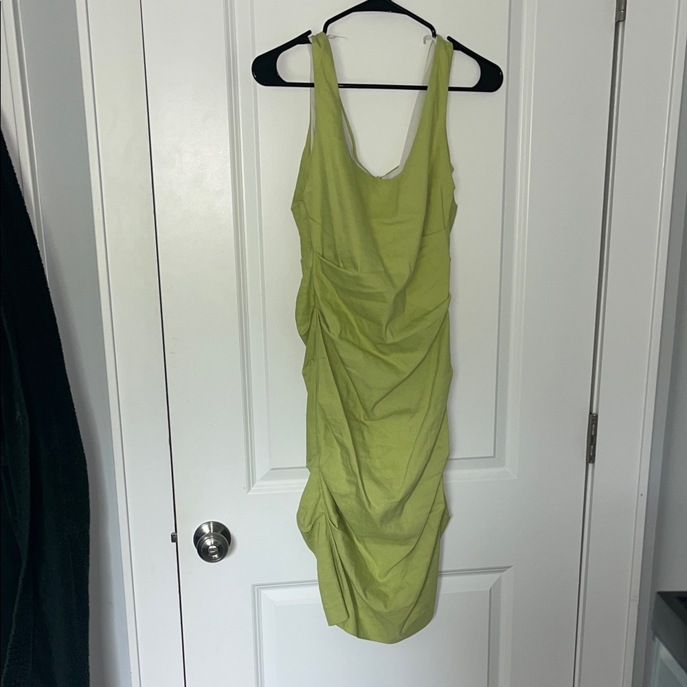 Sara Campbell Lime Green Ruched Midi Dress